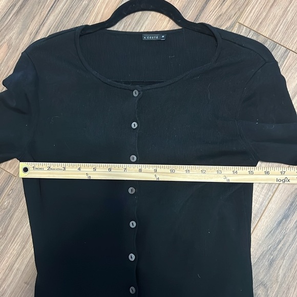 A.COUTE Black Silk Blend Ribbed Button-Up Cardigan - Size M - Picture 2 of 7